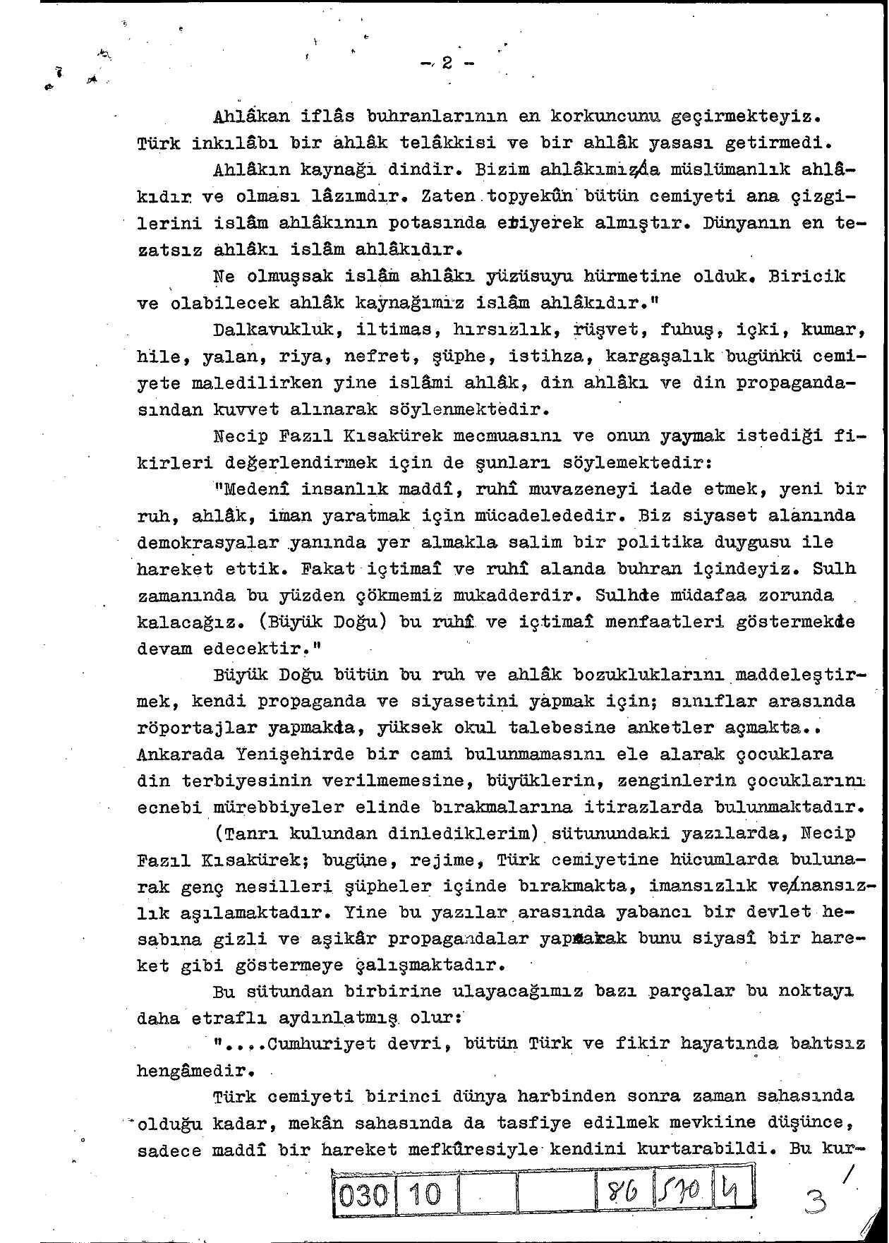 Cumhuriyetin Necip Fazıl raporu
