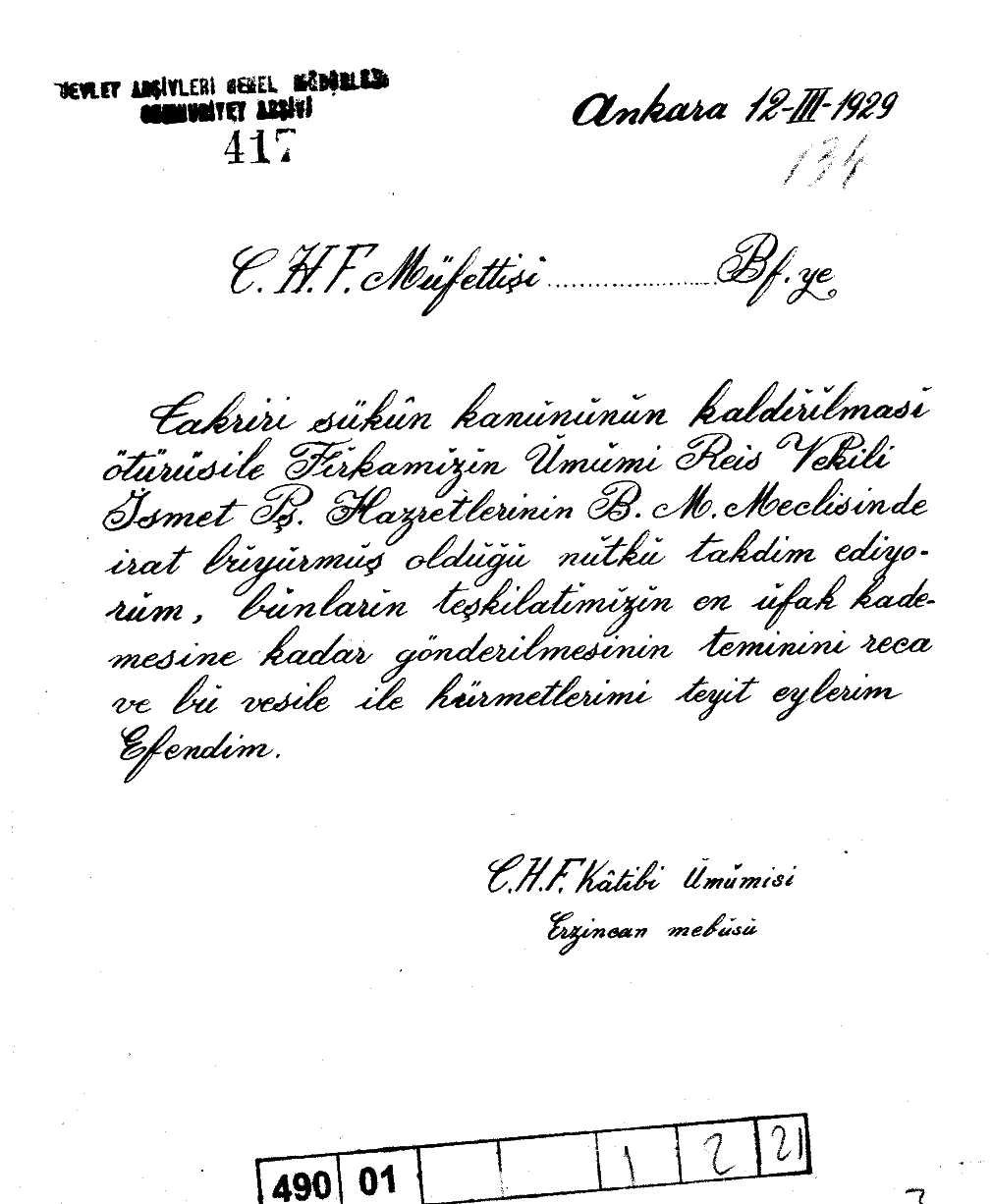 İsmet İnönü’nün Takrir-i Sükun Kanunu Hakkındaki Nutku