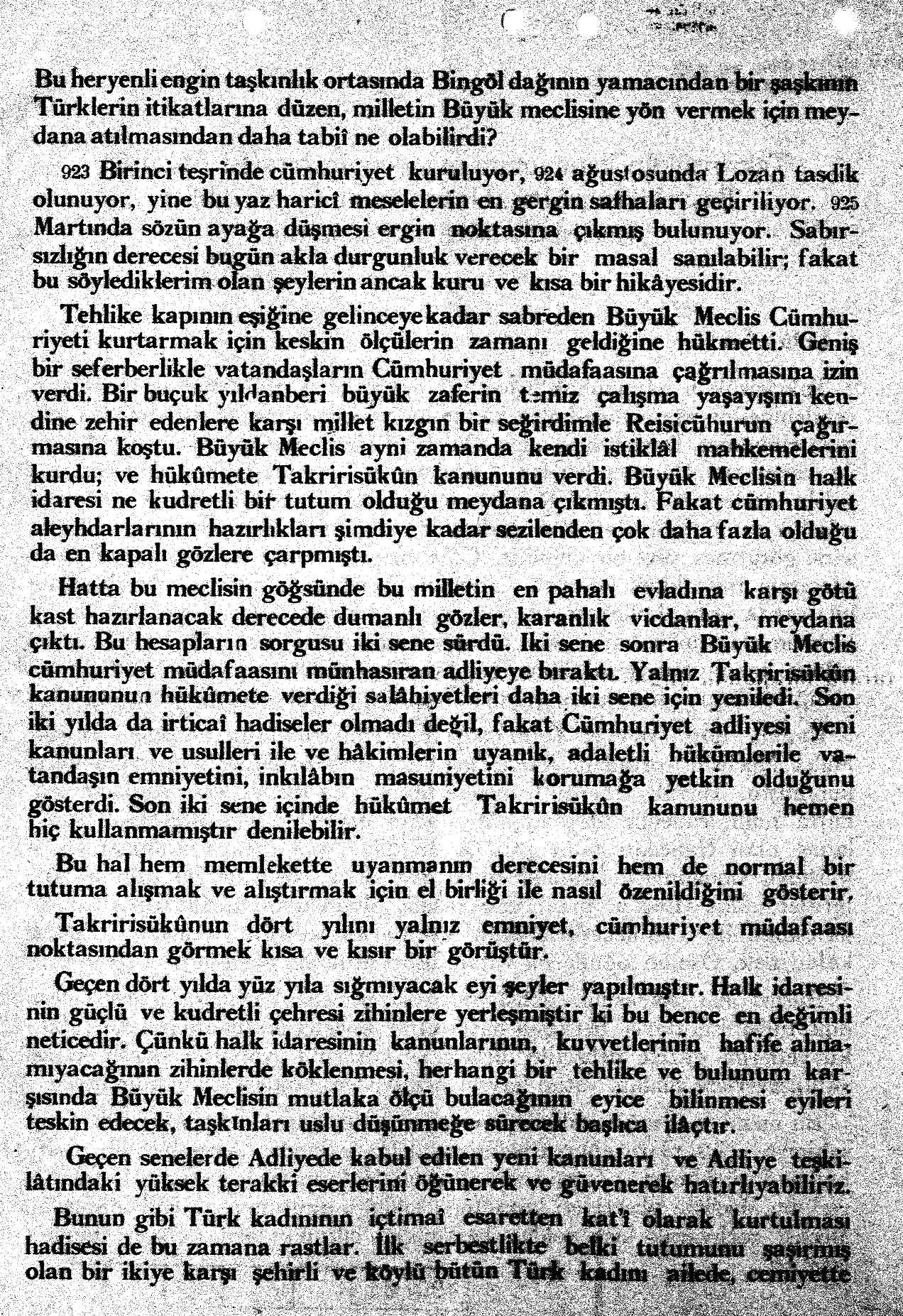 İsmet İnönü’nün Takrir-i Sükun Kanunu Hakkındaki Nutku