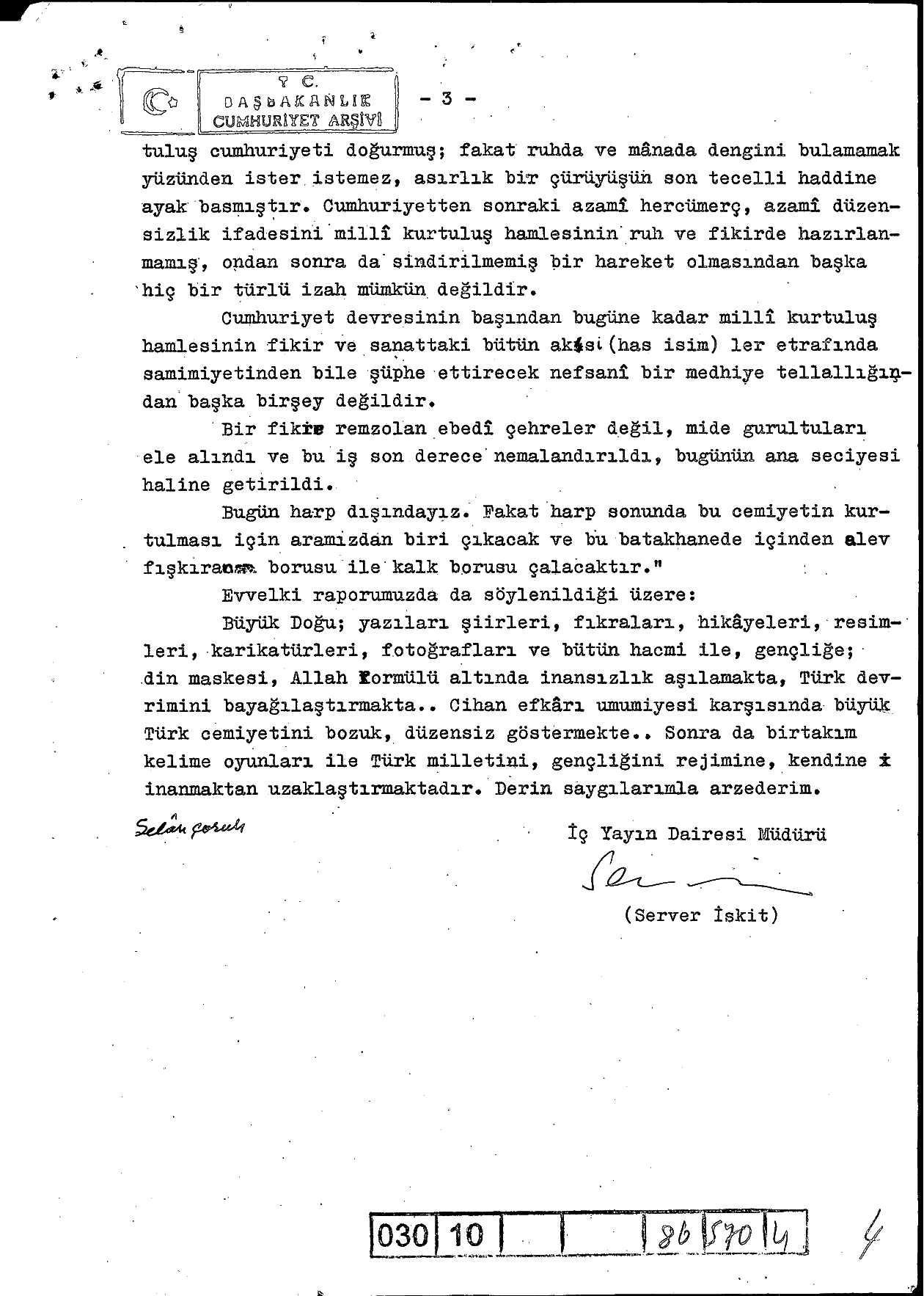 Cumhuriyetin Necip Fazıl raporu