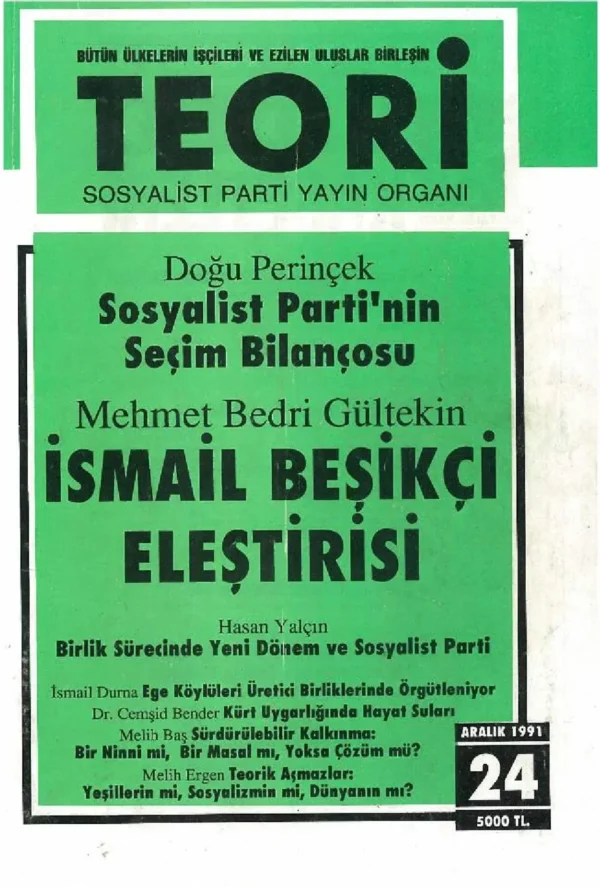 SOSYALİST PARTİ'NİN SEÇİM BİLANÇOSU | Teori Aralık 1991