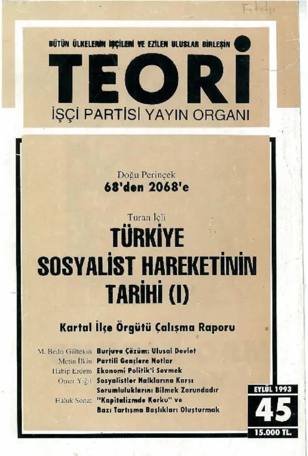 TÜRKİYE SOSYALİST HAREKETİNİN TARİHİ 1 | Teori Eylul 1993