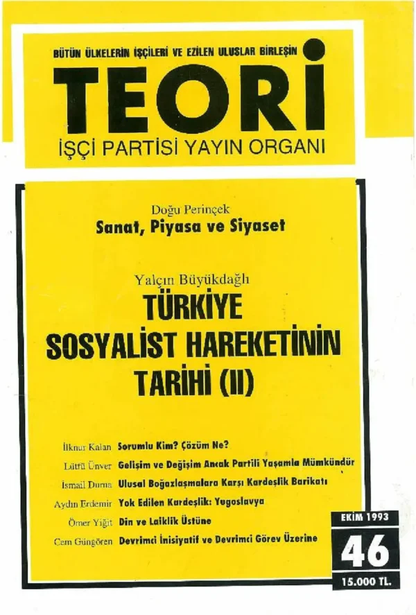 türkiye sosyalist hareketinin tarihi II | Teori Ekim 1993