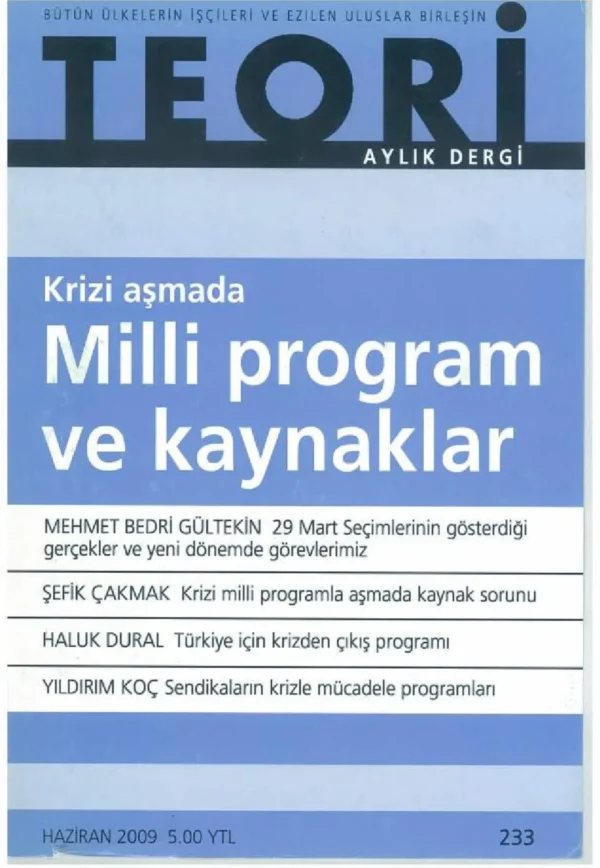 kriz aşmada milli program ve kaynaklar | Teori Haziran 2009