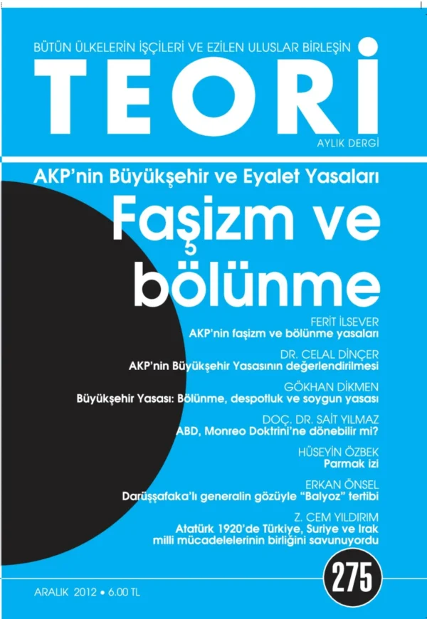 BÜYÜKŞEHİR VE EYALET YASALARI: FAŞİZM VE BÖLÜNME | Teori Aralık 2012