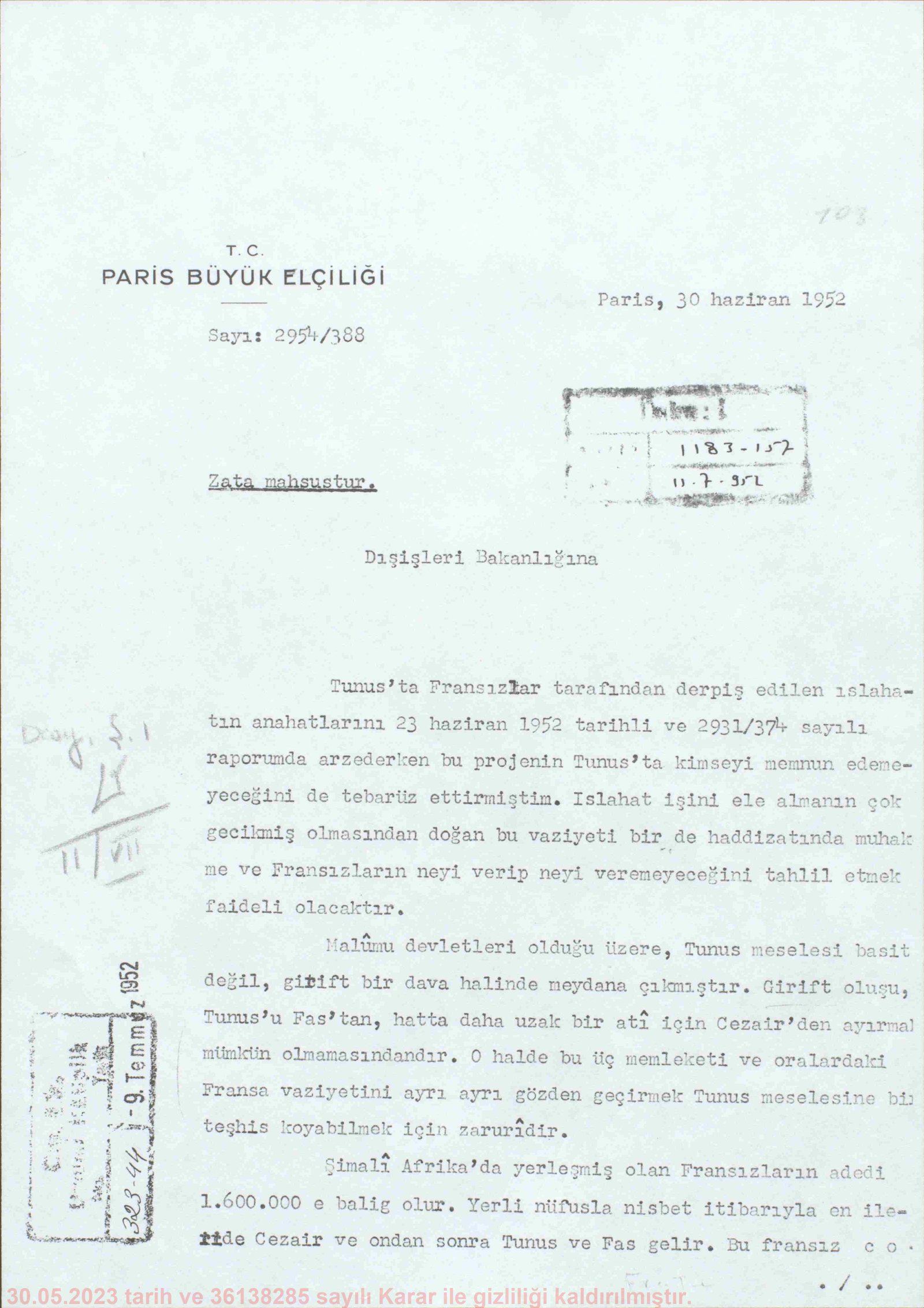 Paris Büyükelçisi Numan Menemencioğlu’nun Bağımsızlık Öncesi Tunus, Fas ve Cezayir Raporu